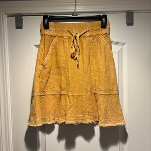 ANTHROPOLOGIE PILCRO Boho Linen Blend Skirt Mustard Yellow Gold Mini XXSP